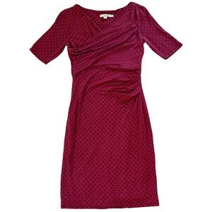 Boden Rita Jersey Dress. Red and Purple Geometric Print. US 8R / UK 12R